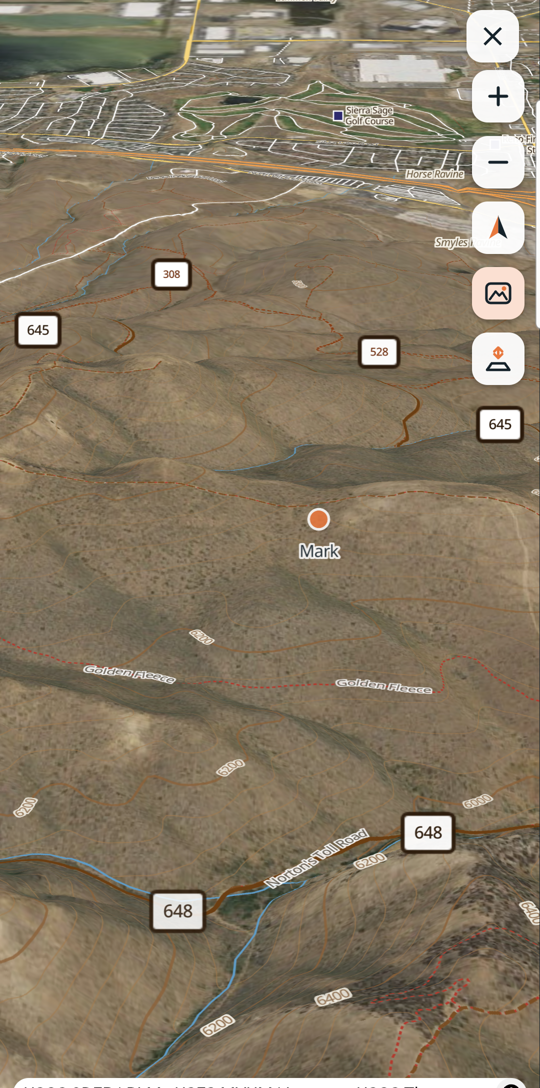 The 3D view, with your group on the terrain