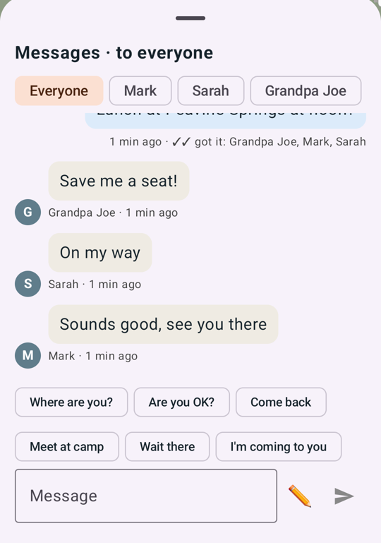 A group message: everyone got it, and their answers