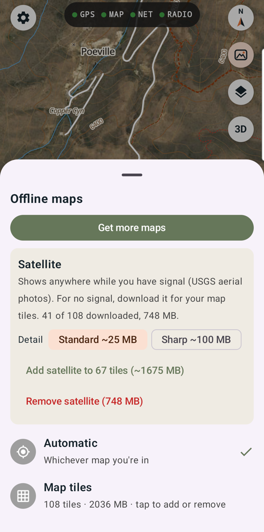 Offline maps panel